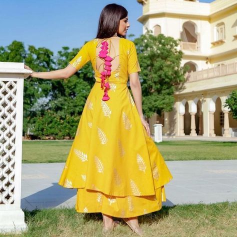 Tassels and bright hues!  Look for the Yellow Leaf Foil Printed Suit Set.  Shop no Haldi Ceremony Outfit For Sister, Tassels Fashion Clothing, Ceremony Outfit, Haldi Ceremony Outfit, Haldi Outfits, Indian Anarkali, Printed Suit, Yellow Leaf, Latest Kurti