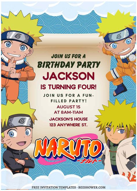 Nice (Free Editable PDF) Awesome Naruto Shippuden Baby Shower Invitation Templates Naruto Birthday, Free Invitation Templates, Naruto Cute, Hand Drawn Pattern, Birthday Bash, Baby Shower Invitation, Birthday Party Invitations, Shower Invitation, Naruto Shippuden