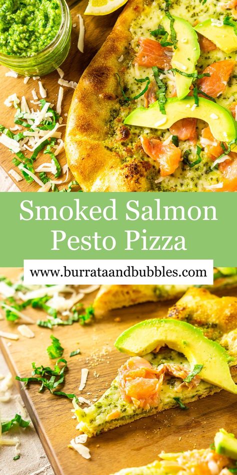 For the ultimate unique pizza recipe, you'll love this smoked salmon pizza! Loaded with herby pesto, creamy avocado and delicate smoked salmon on a perfectly crisp crust, this unique pizza will get you out of your rut. With just one bite, this smoked salmon, avocado and pesto pizza will be your new go-to favorite when you need a fresh take on classic comfort food. Perfect Pizza Dough Recipe, Unique Pizza Recipes, Smoked Salmon Pizza, Salmon Pizza, Seafood Pizza, Perfect Pizza Dough, Bubble Recipe, Unique Pizza, Pesto Salmon