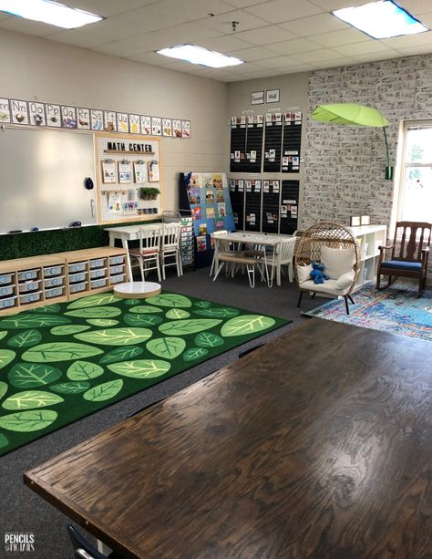 Today I'm sharing how I organize and create a cohesive calming classroom for my students! Come take a virtual tour of my room! Flexible Seating Preschool, Calm Kindergarten Classroom, Calm Kindergarten Classroom Decor, Calming Classroom Decor Color Schemes, Elementary Classroom Decor Colorful, Studio Ghibli Classroom, Calm Corner In Classroom, Classroom Tapestry, Comfy Classroom