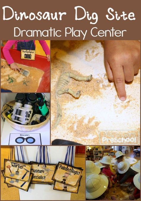 Dinosaur Dramatic Play, Dinosaur Dig Site, Play To Learn Preschool, Dinosaur Theme Preschool, Dramatic Play Themes, Dramatic Play Center, Dinosaur Dig, Dinosaurs Preschool, Dramatic Play Preschool