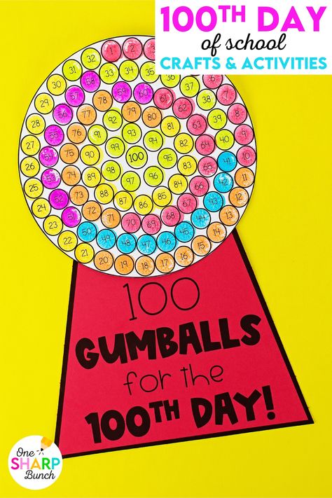 Celebrate the 100th Day of School with these adorable and easy-to-assemble 100th Day crafts for kindergarten and first grade! These 100th Day of School crafts are perfect for your 100th day stations. Students get to create a 100th day gumball machine and practice counting to 100. They also get to make a 100th day crown, as well as complete a 100th day directed drawing activity. There is also an adorable 100th day craft that is perfect for your 100th day of school bulletin board! 100th Day Of School Gumball Machine, 100th Day Craft, 100 Days Of School Gumball Machine, 100th Day Gumball Machine, 100 Day Gumball Machine, Gumball Craft, 100th Day Activities, Thanksgiving Math Games, Crafts For Kindergarten