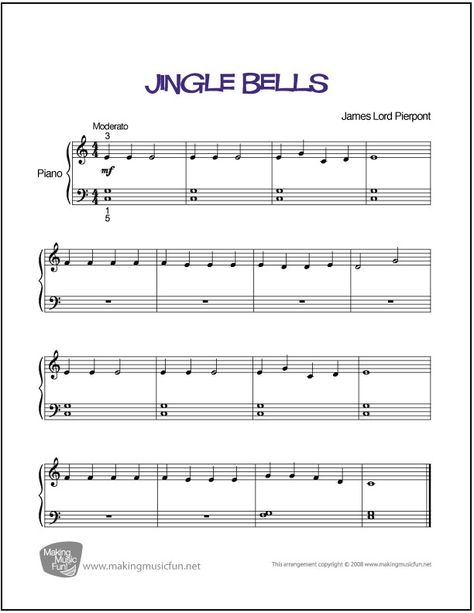 Jingle Bells | Sheet Music for Easy Piano (Digital Print) Swan Lake Sheet Music, Piano Sheet Music With Letters, Jingle Bells Sheet Music, Beginner Piano Sheet Music, Sheet Music With Letters, Beginner Piano Music, Free Printable Sheet Music, Keyboard Lessons, Teaching Piano