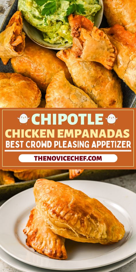 Chipotle Chicken Empanadas, Spicy Chicken Empanadas, Chipotle Lime Chicken, Chicken Verde, Chicken Empanadas, Recipes With Enchilada Sauce, Avocado Crema, Crowd Pleasing Appetizers, Chipotle Sauce