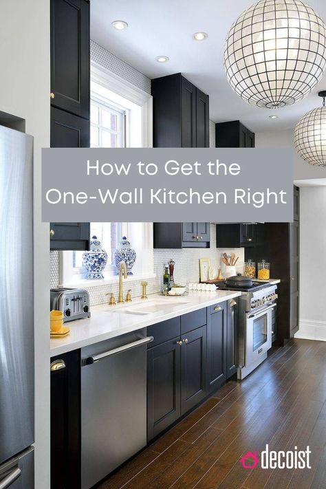 Single Wall Kitchen Layout, One Wall Kitchen Layout, Narrow Kitchen Layout, Small Kitchen Ideas Layout, Single Wall Kitchen, Galley Kitchen Layout, One Wall Kitchen, Kitchen Layouts With Island, Small Kitchen Layouts