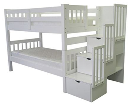 Bedz King Stairway Bunk Twin over Twin Bed with 3 Drawers in the Steps White >>> Find out more about the great product at the image link. Bunk Beds Twin, Stairway Bunk Beds, Beds Twin, Modern Bunk Beds, White Bunk Beds, Twin Trundle Bed, Bunk Beds With Drawers, Twin Trundle, Cool Bunk Beds