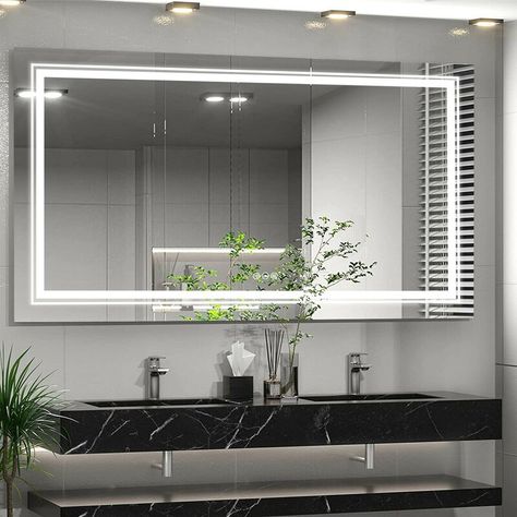 Orren Ellis Extra Large Dual Led Strips Lighted Bathroom/vanity Mirror & Reviews | Wayfair Bathroom Mirrors Uk, Led Wall Mirror, Lights Makeup, Lighted Wall Mirror, Led Bathroom Mirror, Support Wall, Full Body Mirror, Lighted Vanity Mirror, Bathroom Mirror Lights