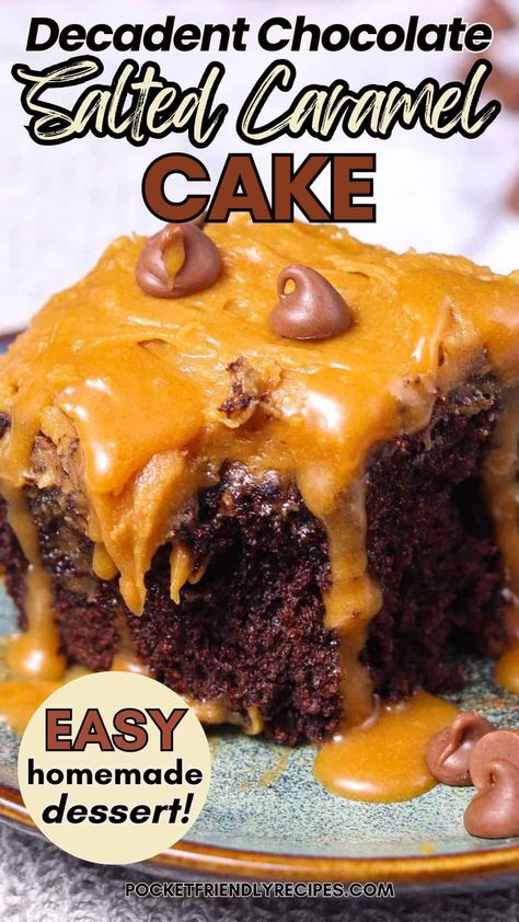 Salted Caramel Dump Cake, Salted Caramel Cake Recipe, Caramel Dump Cake, Chocolate Salted Caramel Cake, Salted Caramel Chocolate Cake, Caramel Cake Recipe, Salted Caramel Frosting, Salted Caramel Cake, Party Food Dessert