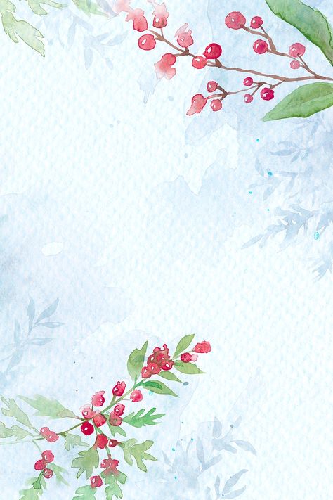 Floral christmas border background in blue with beautiful red winterberry | free image by rawpixel.com / Hein Christmas Watermark Background, Christmas Watercolor Background, Winter Border, Blue Christmas Background, Christmas Borders, Winter Frame, Border Background, Christmas Backgrounds, Christmas Decoupage