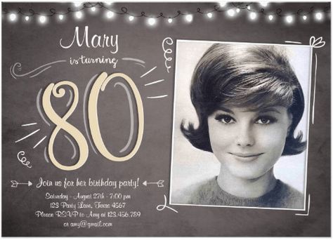 Impress your guests with carefully chosen 80th birthday invitations, such as these adorable photo invites. 70 Birthday, Surprise Birthday Invitations, 70th Birthday Invitations, 80th Birthday Invitations, 60th Birthday Invitations, Adult Birthday Invitations, 70th Birthday Parties, 80th Birthday Party, Vintage Invitations