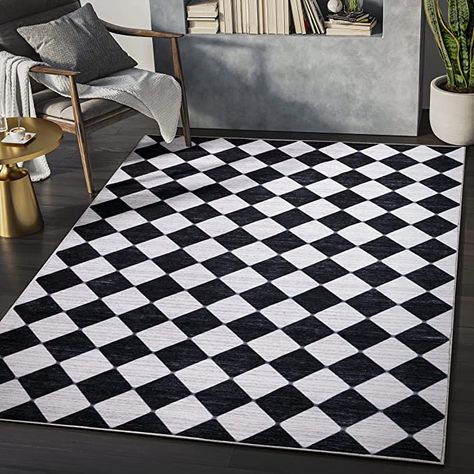 Checkered Area Rug, Bold Decor, Diamond Rugs, Black Checkered, Maximalist Decor, Turkey Colors, Machine Washable Rugs, Cool Rugs, Modern Area Rugs