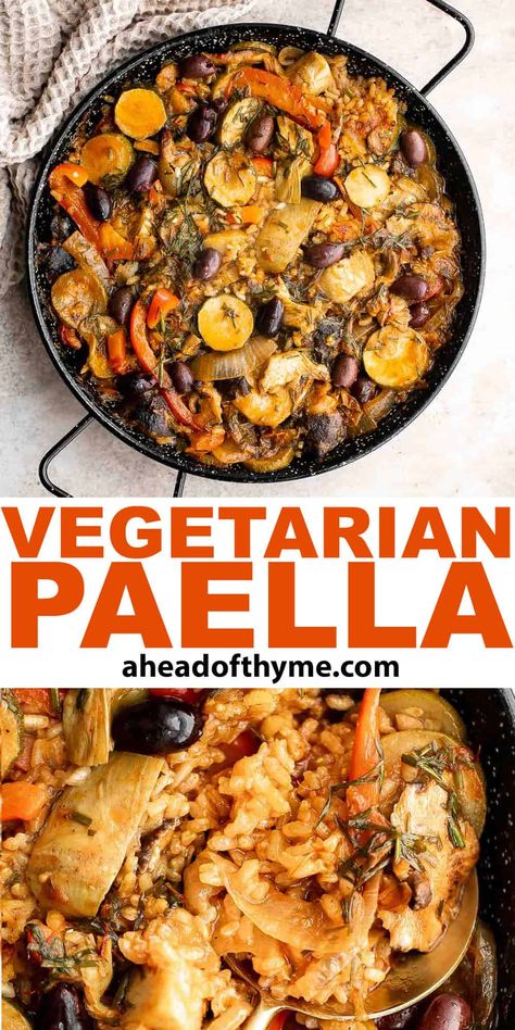 Vegetarian Paella Vegan Paella Recipe, Vegetarian Paella Recipe, Spanish Rice Dish, Vegetarian One Pot, Vegan Paella, Vegetarian Paella, Paella Party, Living Motivation, Thyme Recipes