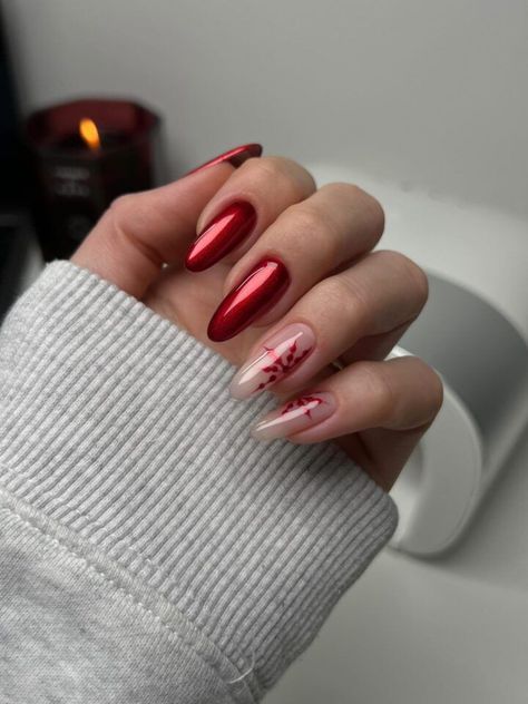 Red Chrome Nails, Festive Nail Designs, Sheer Nails, Unghie Sfumate, Her Nails, Thanksgiving Nails, Festival Nails, Xmas Nails, Short Acrylic Nails