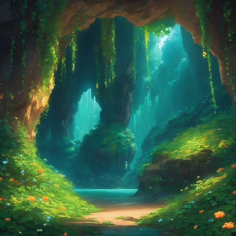 Fantasy Mangrove, Beautiful Cave, Fantasy Environment, Magical Sky, Scenery Background, Landscape Concept, Pretty Landscapes, Biome, Fantasy Setting