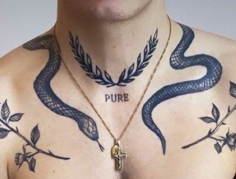 Snake Around The Neck Tattoo, Snake Tattoo On Neck Men, Snake Collar Tattoo, Necklace Tattoo For Men, Neck Tattoo Snake, Snake Around Neck Tattoo, Neck Snake Tattoo, Guys Neck Tattoo, Snake Tattoo Shoulder