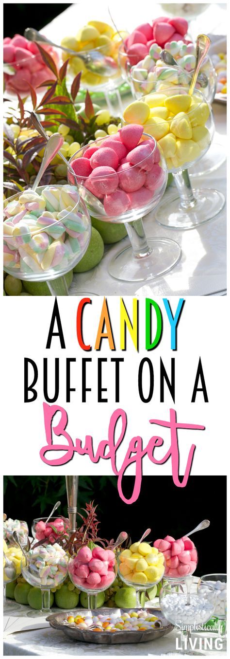 Wedding Reception Decorations On A Budget, Sweet 16 Candy Bar, Party Food On A Budget, Diy Candy Buffet, Diy Dessert Table, Food Table Decorations, Budget Desserts, Baby Shower Buffet, Sweet 16 Candy