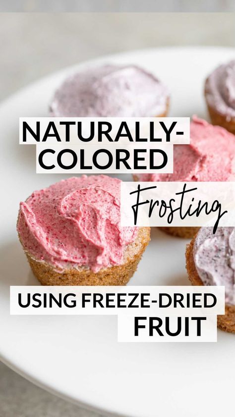 Instagram • Direct Color Frosting, Colored Frosting, Healthy Frosting, Clean Eating Dessert Recipes, Healthy Dessert Recipes Easy, Frosting Colors, Vegan Baking Recipes, Freeze Dried Raspberries, Homemade Frosting