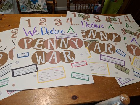 Penny Wars Fundraiser, Penny Wars, Appreciation Themes, Fundraiser Themes, Teacher Appreciation Themes, Pto Ideas, Fundraiser Ideas, School Board, Teacher Appreciation