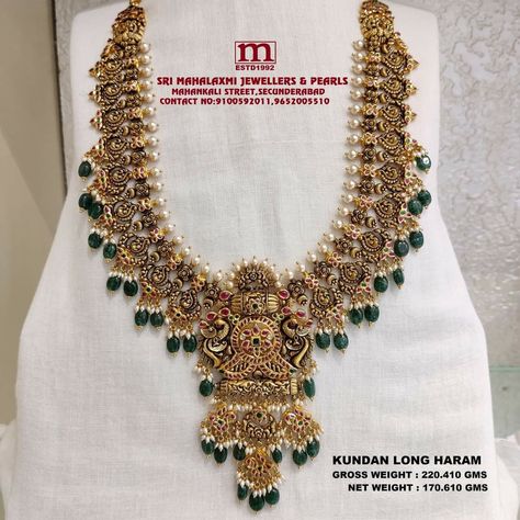 Nakshi Work Long Haram, Kundan Long Haram Gold, Nakshi Long Haram Designs, Kasula Peru, Nakshi Jewellery, Antique Haram, Ram Parivar, Whatsapp Video Call, Antic Jewellery