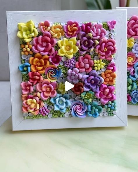 Alisa Lariushkina on Instagram: "Sold! ✨ Set of 4 artworks with succulents and roses, each is 4”x4” (10x10 cm) ~made of high-quality air-dry clay ~wooden frame ~signed on the back 🩵 .  #clayart #claysculpture #polymerclay #art #decor #forhanging #framedart #artinprogress #artinspiration #airdryclay #clayquilling #artinstagram #liskaflower #succulents #succulover #plantart" Air Dry Clay Painting, Air Dry Clay Wall Art, Airdryclay Ideas, Artist Hands, 3d Canvas Art, Clay Painting, Clay Things, Air Dry Clay Projects, Clay Wall Art