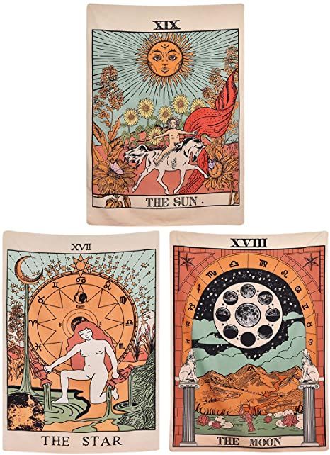 The Moon Tapestry, Rock Collage, Tarot Tapestry, Sun Tarot Card, The Sun Tarot Card, Tarot Tattoo, The Moon Tarot Card, The Sun Tarot, Star Tapestry