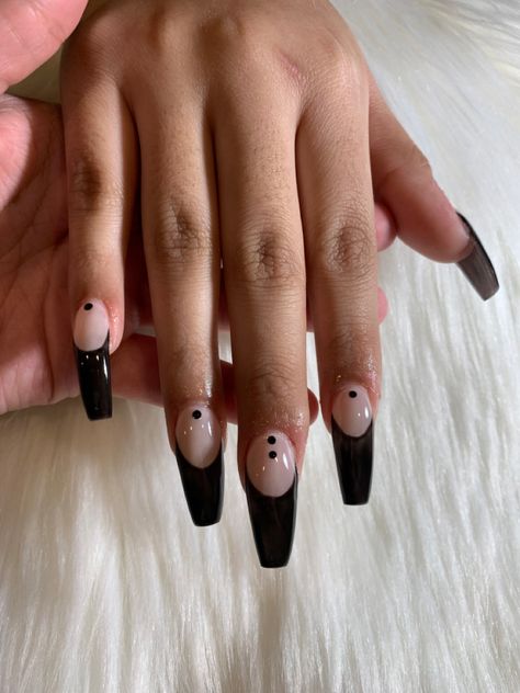 Edgy French Nails, Deep Black French Tip Nails, Black Aesthetic Nail, Black And Clear Nails, Black French Tip Nails Coffin, Goth Nails Black, Long Black French Tip Nails, Acrylic Nails Goth, Bw Nails