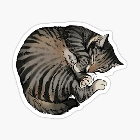 "Tabby cat sleeping" by Petcetera | Redbubble Cat Stickers Aesthetic, Tabby Cat Tattoo, Gatos Stickers, Sleep Stickers, Aesthetic Stickers Printable Cats, Aesthetic Cat Stickers, Grey Tabby Cat Drawing, Sleeping Sticker, Cats Stickers