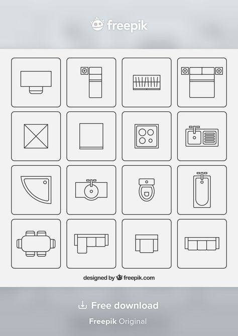 Furniture symbols used in architecture p... | Premium Vector #Freepik #vector #house #furniture #architecture #plan Furniture Plans Architecture, Interior Design Symbols, Furniture Symbols, Vector Furniture, Building Symbol, Floor Plan Symbols, Architecture Symbols, Vector House, Interior Design Template