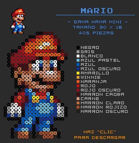 Plantillas Hama Beads - Página 2 Mario Template, Hama Beads Mario, Hama Mario, Perler Bead Mario, Perler Beads Ideas, Hama Beads 3d, Hama Mini, Pixel Beads, Melty Bead Patterns