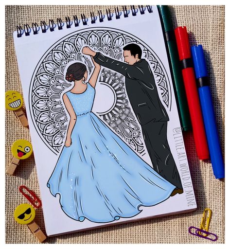 Dm me to order @little.art.world.of.mine Couple Dance Drawing, Couple Mandala Art, Couple Dancing Drawing, Jerry Images, Diwali Crafts, Mandala Illustration, Photoshop Lessons, Madhubani Paintings, Easy Mandala