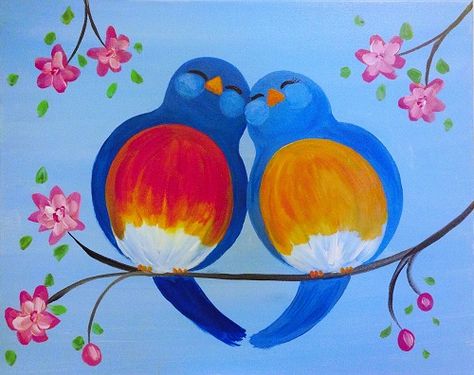 Bird Painting Ideas, Canvas Painting Projects, Cute Bird, Easy Canvas Painting, Bird Painting, Blue Birds, Canvas Painting Diy, Tableau Art, Spring Painting