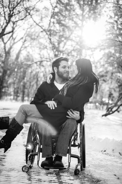 wheelchair engagement photo. >>> See it. Believe it. Do it. Watch ... Wheelchair Wedding, Wheelchair Photography, Wheel Chair, Cute Couple Poses, Photo Couple, Couple Shoot, Wedding Pics, Couple Posing, Wheelchair