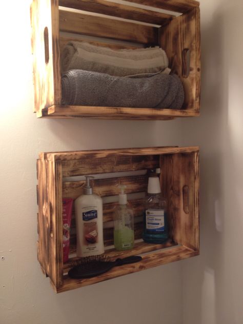 Crate Shelves Bathroom, Crate Shelves Diy, Loft Cabin, Y2k Room, Barn Houses, Bathroom Decor Themes, Bathroom Farmhouse, Rustic Ideas, Crate Shelves