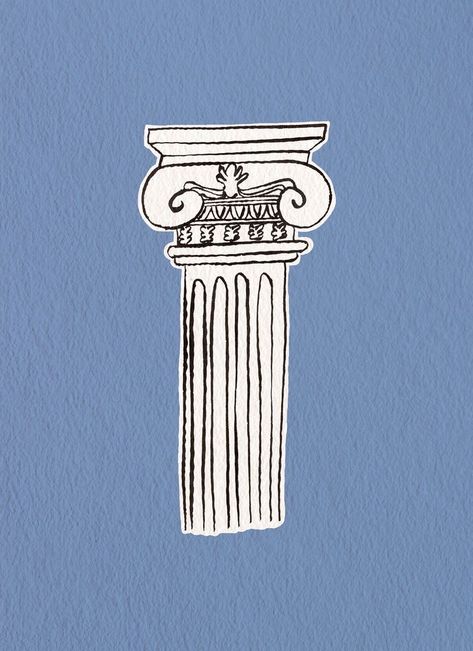 Greek Illustration Art, Greek Drawing Art, Greek Column Tattoo, Greek Art Aesthetic, Column Drawing, Greek Ionic Column, Greek Mythology Illustration, Column Illustration, Greek Graphic Design