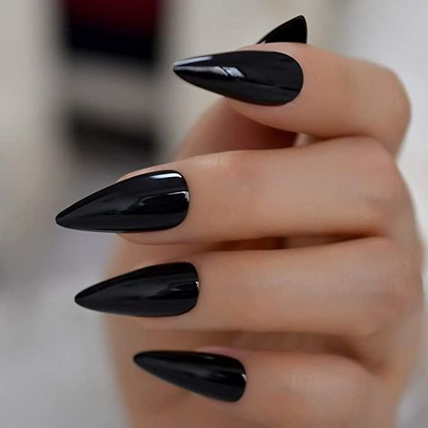 AmazonSmile: Sharp Pointed Fake Nails Black Gelnails Medium-Long Size Real Stiletto Point Acrylic Nail Tips 24: Beauty Fake Nails Black, Nye Nails, Nail Kits, Nails Kit, Sharp Nails, Gel Nail Tips, Nails Black, Black Stilettos, Nail Length