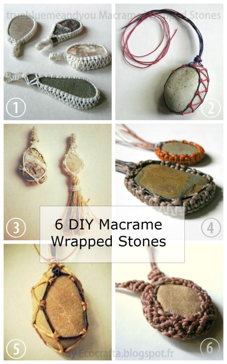 DIY 6 Macrame Wrapped Stone Tutorials from Ecocrafta.I’ve posted..., a diy craft post from the blog True Blue Me and You: DIYs for Creatives, written by truebluemeandyou on Bloglovin’ Macrame Wrapped Stones, Dreamcatcher Diy, Crochet Stone, Wrapped Stones, Hantverk Diy, Macrame Colar, Ikea Bedroom, Hemp Jewelry, Pola Gelang