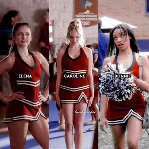 cheerleaders 🎊🎀 sorta ic forbesscenes, also sorry about the shitty quality :( — Who's your favorite out of the 3? Vampire Cheerleader, Cheer Costumes, Vampire Diary, Vampire Fashion, Cheerleader Outfit, Vampire Diaries Outfits, Vampire Diaries Memes, The Vampire Diaries Characters, Ian Somerhalder Vampire Diaries