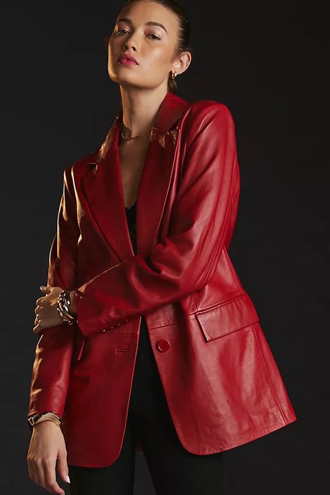 Women's Blazers | Anthropologie Leather Dress Women, Red Fits, Red Blazer, Womens Blazers, Leather Outfit, Leather Blazer, Leather Dress, Black Blazers, Blazers For Women