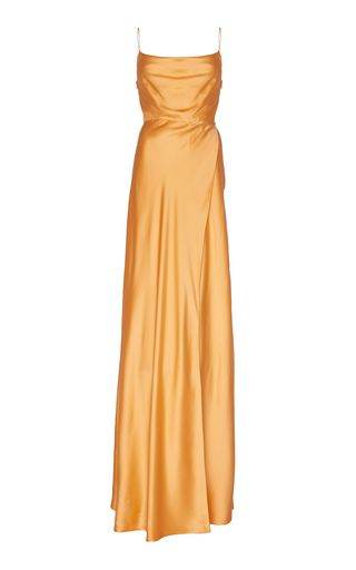 Dress Moda Operandi, Silk Satin Fabric, Silk Gown, Satin Gown, A White Background, Moda Operandi, Silk Satin, Silk Dress, Fashion Collection