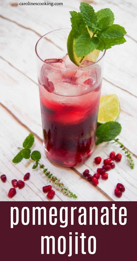 This pomegranate mojito is an easy and flavorful twist on a classic cocktail. With a beautiful bright color, it makes a great festive drink or any excuse! #pomegranate #mojito #mint #rum #cocktail Pomegranate Mojito, Pomegranate Cocktails, Mint Drink, Mojito Cocktail, Mojito Recipe, Best Cocktail Recipes, Festive Drinks, Delicious Cocktails, Wedding Cocktails