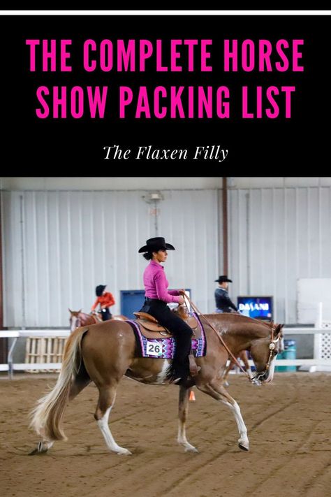 Everything you need to pack for your horse show including your horse show clothing, tack stall organization, horse care products, horse grooming products, paperwork, horse trailer accessories, horse equipment, horse tack and more! horse show tips // packing for horse shows // horse shows #horseshows #howtopackforhorseshows #horseshowpacking #firsthorseshow #horsebackriding Horse Show Packing, Hunter Under Saddle, Horse Ownership, Horseback Riding Tips, Buy A Horse, Horse Knowledge, Riding Tips, Horse Care Tips, Horse Riding Tips