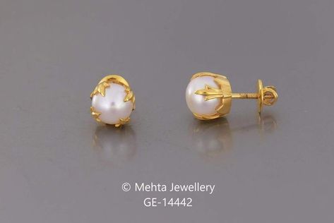 Gold Pearl Studs, Pearl Studs Earrings Gold, Pearl Earrings Studs, Small Earrings Gold, Pearl Earrings Designs, Gold Jewelry Outfits, Black Beads Mangalsutra Design, Gold Earrings Models, Gold Earrings Wedding