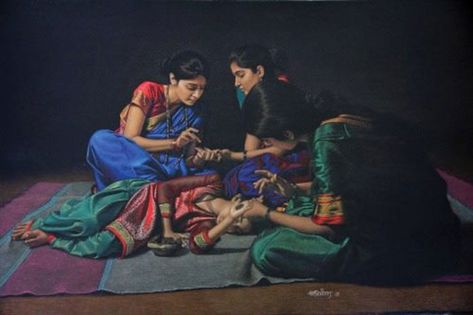 WT_6 Breathtaking Paintings, Indian Women Painting, The Boogeyman, Dry Pastel, Indian Painting, Art Society, Indian Artist, Krishna Radha, Surrealism Painting