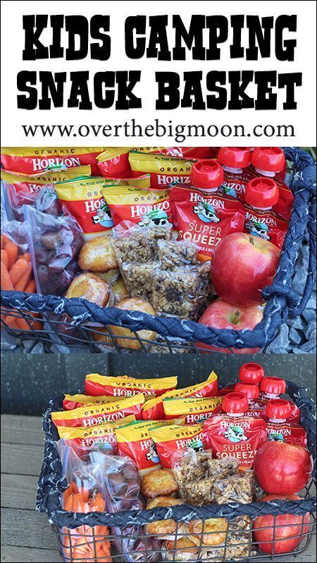 Kids Camping Snack Basket | Over The Big Moon - Help make snack time easy while camping with this fun idea! Kids love it! #ad #HorizonSnacks #Curious Kids Easy Non Perishable Snacks, Camp Snack Ideas, Camping Ideas For Kids, Camping Hacks With Kids, Camp Outfits, Camping Kids, Snack Basket, Zelt Camping, Camping Desserts