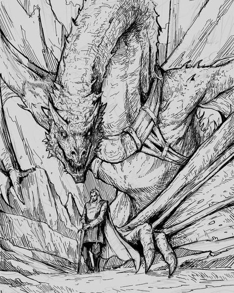 Caraxes Daemon Art, Dragon Perspective Drawing, Dragon Art Inspiration, Friendly Dragon Drawing, Got Dragons Art, Got Dragon Drawing, Caraxes Dragon Drawing, Daemon Targaryen Drawing, House Of The Dragon Sketch