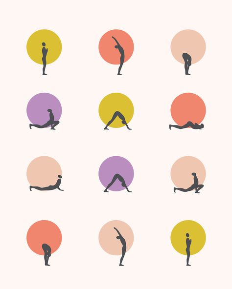 Sun Salutation Sequence, Yoga Background, Yoga Posters, Yoga Humor, Yoga Illustration, Surya Namaskar, Yoga Logo, Different Frame Sizes, Sun Salutation