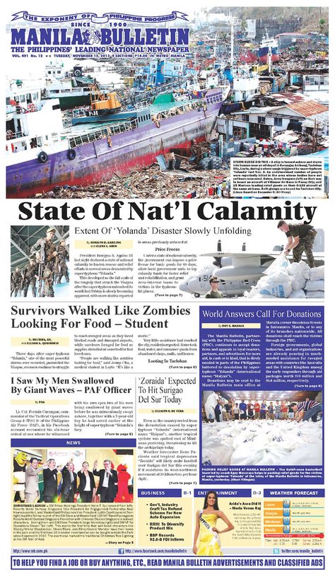 Manila Bulletin Newspaper, Morning Newspaper, Philippine Star, Newspaper Design Layout, English Newspapers, Newspaper Front Pages, Giant Waves, Newspaper Article, Newspaper Design