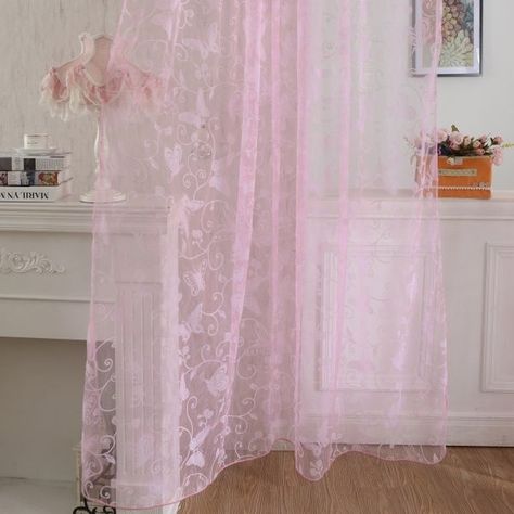 Romance Sheer Flocked Door Window Drape Panel Voile Butterfly Curtain 3 Colors Cheap Window Treatments, Embroidery Window, Butterflies Embroidery, Window Curtains Living Room, Pattern Draping, Cheap Curtains, Window Sheers, Tulle Curtains, Voile Curtains