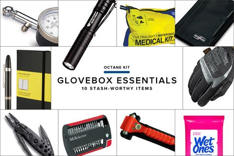 glovebox-essentials-gear-patrol Glovebox Essentials, Car Survival, Small Tools, Car Hacks, City Car, Hit The Road, Shopping List, Cool Cars, The Road