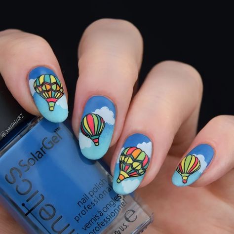 Balloon Nails, Art To Recreate, Cute Nail Art Designs, Cute Nail Art, Hot Air Balloons, Nail Stamping, Creative Nails, Air Balloons, Hot Air Balloon